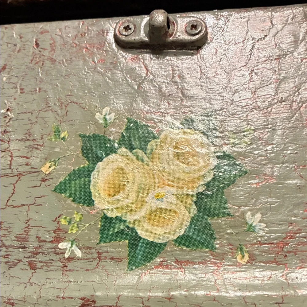 Vintage Floral Wooden Box-I hand painted it with green & copper colored paint